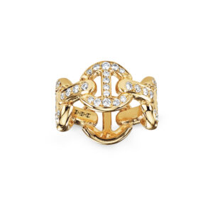 Hoorsenbuhs 18K Yellow Gold Antiquated Diamond Link Ring at Meridian Jewelers