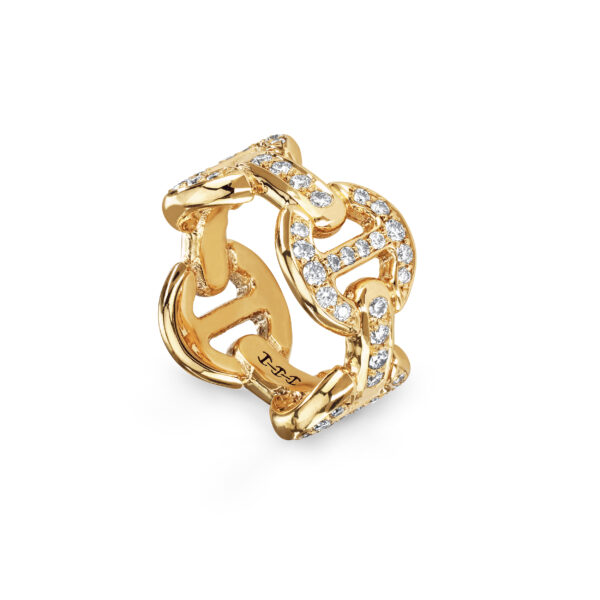 Hoorsenbuhs 18K Yellow Gold Antiquated Diamond Link Ring - Image 2