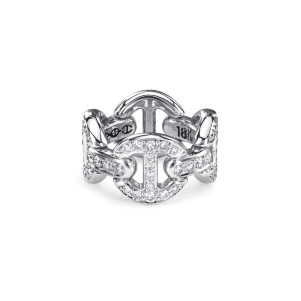 18K White Gold Quad Link Antiquated Diamond Ring at Meridian Jewelers