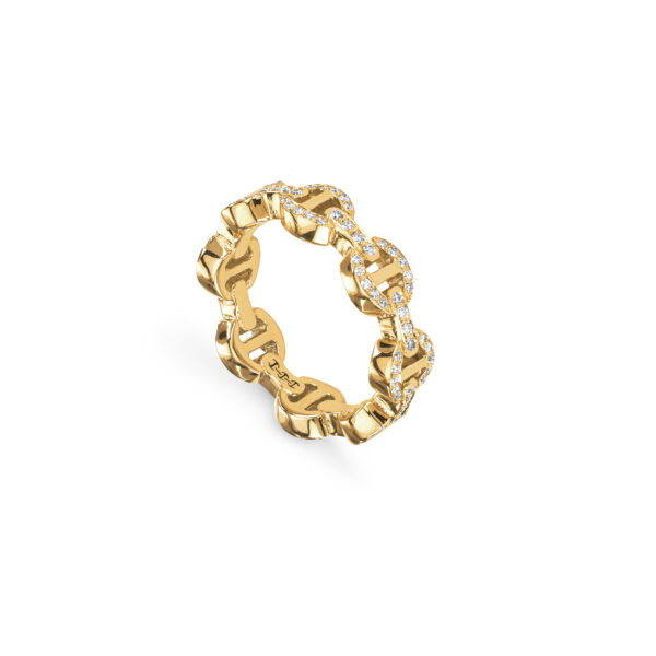 Hoorsenbuhs 18K Yellow Gold Dame Tri Link Antiquated Diamond Ring - Image 2