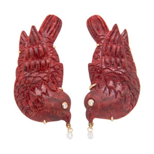 Silvia Furmanovich Red Bird Carved Earrings at Meridian Jewelers